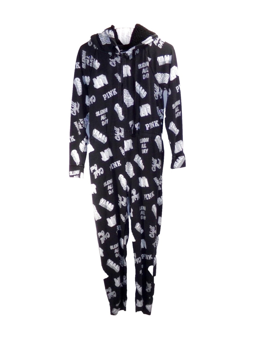 Victoria's Secret PINK One Piece Pajama Jumpsuit Black Graphic Medium